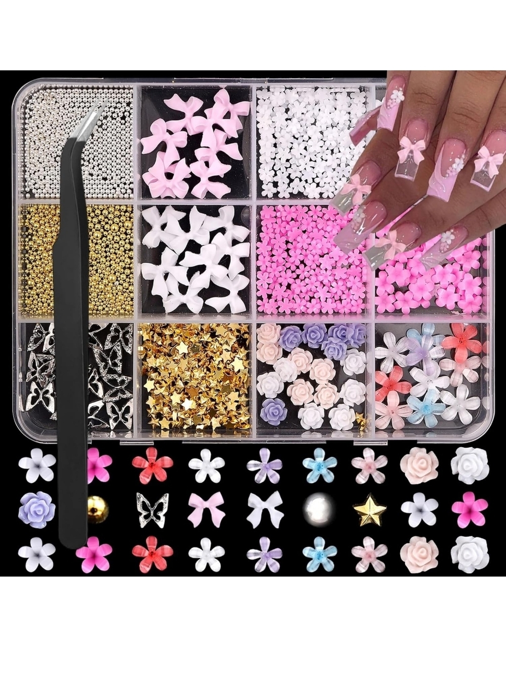 12 Styles Flower Nail Charms 3D
